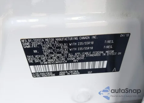 2018 Toyota Rav4 Se из США, поврежденный, VIN 2T3NFREV2JW464434